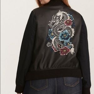 Torrid Faux Leather Dragon Embroidered Bomber